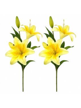 Real Touch Yellow Lily Stems Set of 2, Artificial Lily Flowers, Faux Floral Stem